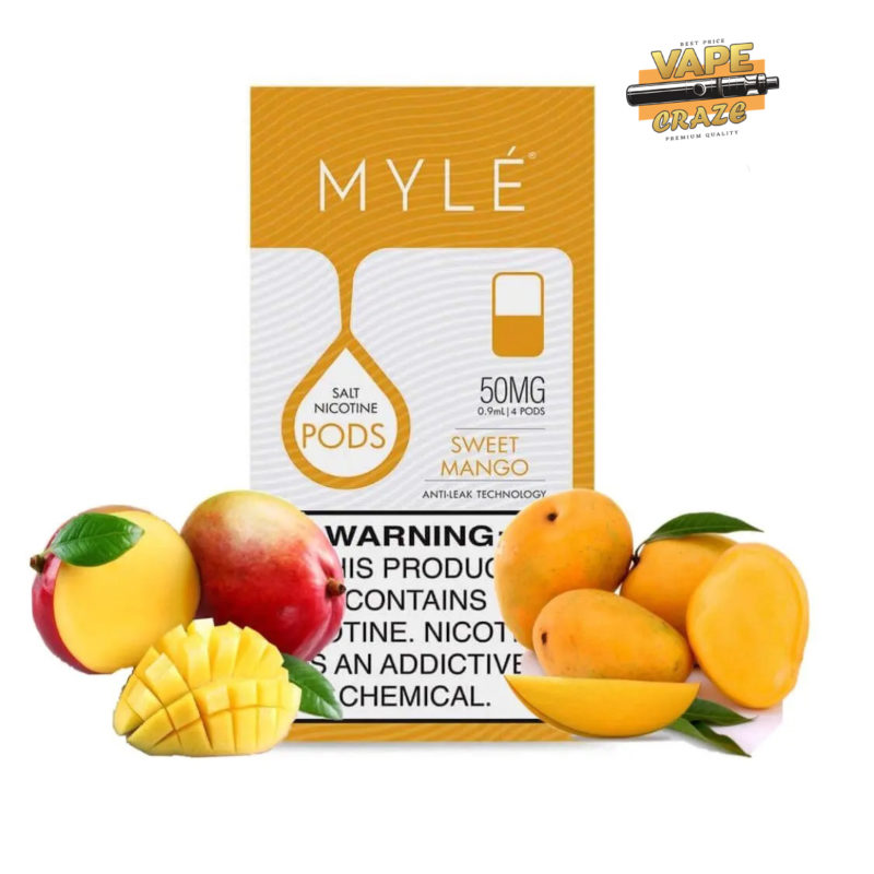 MYLE Pod V4 Sweet Mango: A delightful blend of sweetness and tropical mango flavor in a convenient vape pod