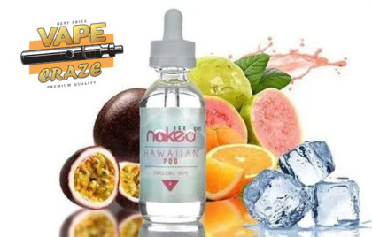 Naked Hawaiian Pog Ice: An icy tropical blend of passion fruit, orange, guava, and menthol for a refreshing and exhilarating vaping experience