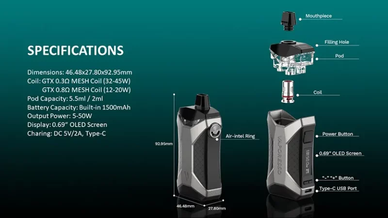 "Vaporesso XIRON Pod System Kit: Adjustable wattage for a personalized vaping experience"